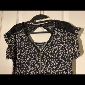 express black flower pattern lace back blouse